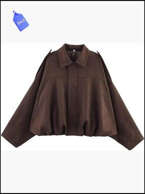 Faux Suede Oversized Bomber Jacket Pilot Coat Zip Up Motorcycle Streetwear